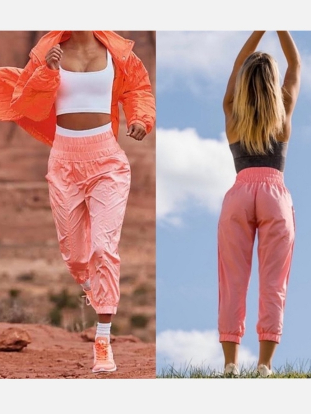 Free People Movement The Way Home Jogger Papyana Punch Sz M Pink Orange Nylon
